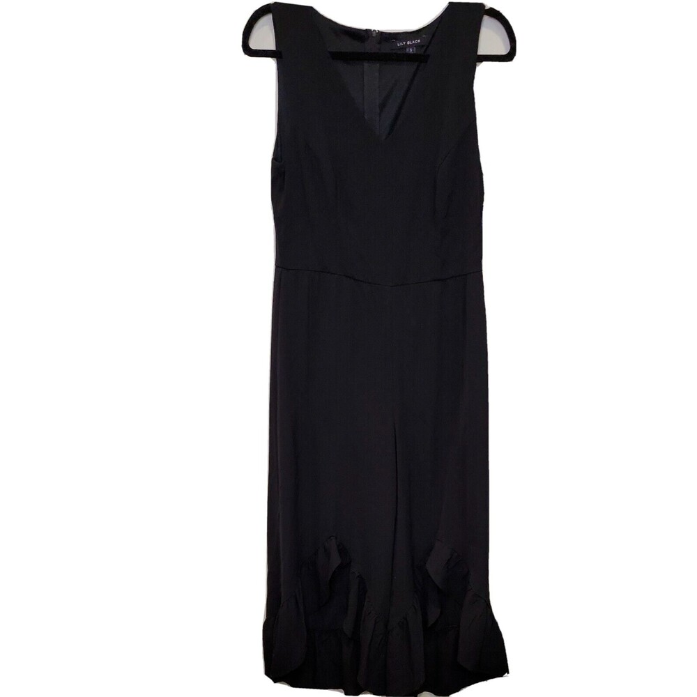 Lily Black Women Jumpsuit Sz Small Black Sleeveless Ruffle Leg Hem V Neck NWT